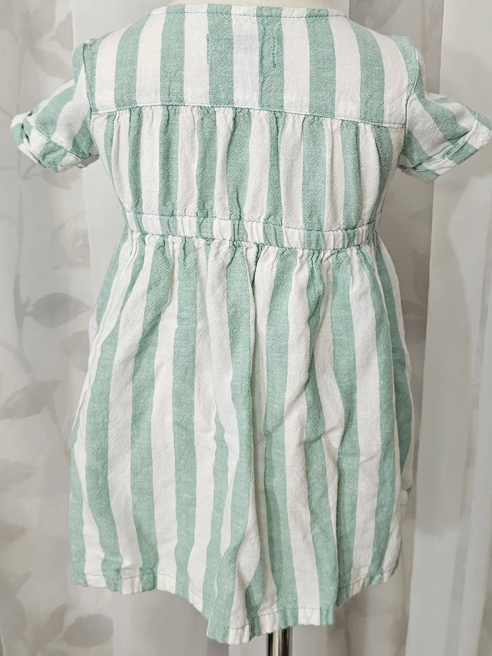 Old Navy Mint Green and White Striped Button-Front Kids Dress 12-18 Months